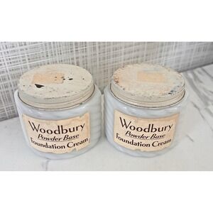 Vintage Woodbury Powder Base Foundation Cream Jar Milk Glass Art Deco Lot of 2